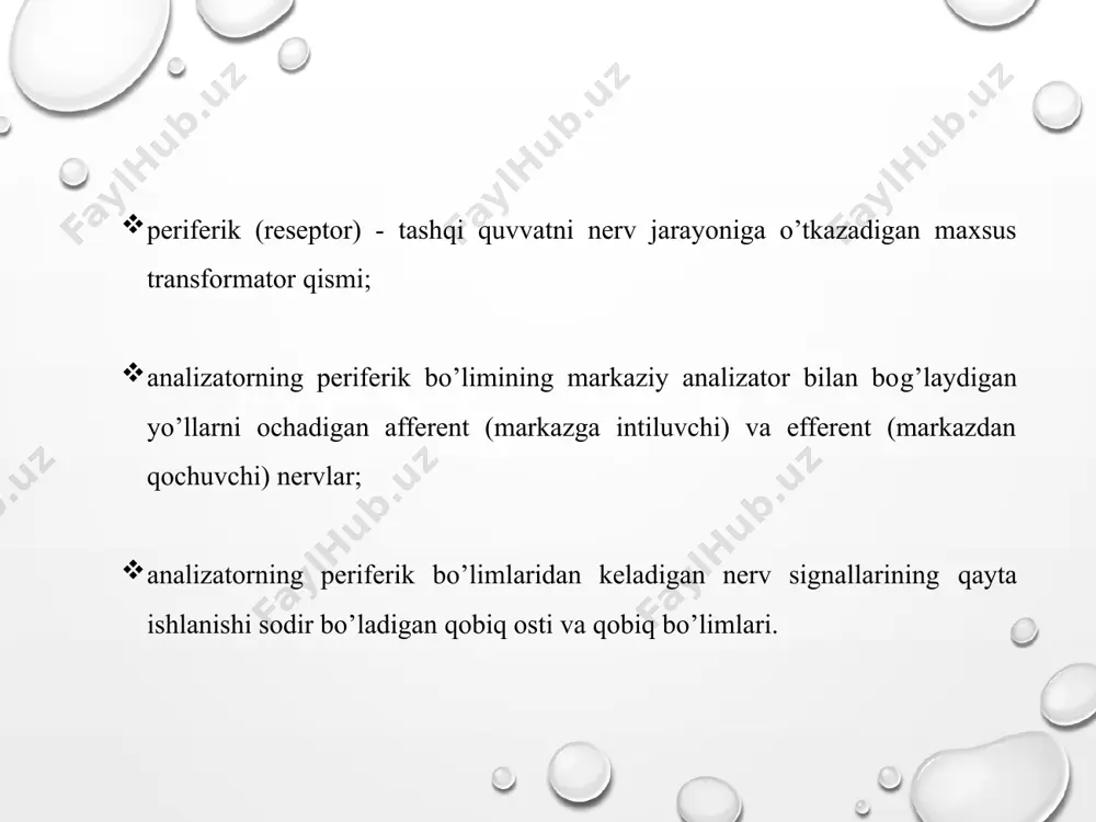 shu narsa va hodisalarning turli xil belgi, xususiyatlarini biz ham turlicha sezgi a`zolarimiz orqali ongimizda aks ettiramiz. sezgi deb- atrofimizdagi narsa va hodisalarning sezgi a`zolarimizga bevosita ta`sir etishi natijasida ularning ayrim belgi va xususiyatlarini miyamizda aks ettirilishini aytamiz. sezgi bilish jarayonlari ichida oddiy psixologik jarayon bo`lib, tashqi olamdagi narsa va hodisalarni aks ettiradi. tashqi olamdan kelayotgan qo`zg`atuvchilarning muayyan reseptorlarga bevosita ta`sir etish orqali ayrim belgi va xususiyatlarni va organizm ichki holatini aks ettiradi. ma`lumki, insondan sezishning dastlabki bosqichi hissiy bilishdan boshlanib, keyinchalik u mantiqiy bilishga o`tadi. sezgi ham oddiy psixologik jarayon bo`lgani bilan uning yuzaga kelishi o`z-o`zidan hosil bo`lmaydi. ular jumlasiga quyidagilar kiradi: sezgi a`zolariga ta`sir etadigan narsa va hodisaning bo`lishi. sezuvchi apparat, ya`ni analizatorning mavjud bo`lishi. masalan, havoning sovuqligini, temirning qattiqligini, qorning yumshoqligi va boshqalarni sezamiz. sezgi idrok bilan bog`liq bo`ladi, lekin narsa va hodisani idrok qilishdan oldin uni sezish lozim, shu bois sezgilar materiyaning sezgi a`zolarimizga ta`siri natijasidir. …