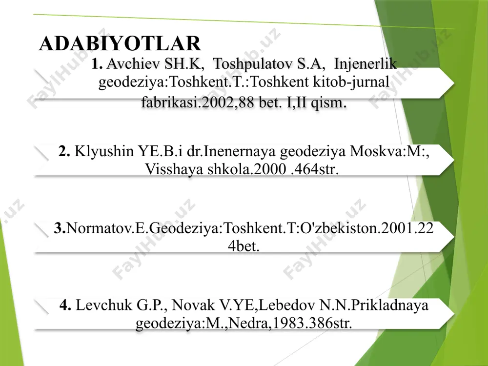 0 masshtabli kartaning nomenklaturasini aniqlash uchun 1:1000000 masshtabli kartaning har bir varag`ini 9 ta bo`lakka bo`lib, ri raqamlari bilan i dan ix gacha belgilanadi. bunda 1:300000 masshtabli kartaning nomenklaturasi kelib chiqadi. meridianlar orasi 2° ga, parallellar orasi 1°20' ga teng bo`lib, iii-n-36 deb yoziladi. 1:200000 masshtabli kartaning nomenklaturasini toppish uchun 1:1000000 masshtabli kartaning bir varag`ini 36 ta varaqqa bo`lib, rim raqamlari bilan i dan xxxvi gacha belgilanadi. bu quyidagicha yoziladi: n-36-xv. bunda parallelar orasi 40'ga, meridianlar orasi 1° teng bo`ladi. 1:100000 masshtabli karta nomenklaturasini toppish uchun esa 1:1000000 masshtabli kartaning bir varag`ini 144 varaqqa o`lib, arab raqamlari bilan 1 dan 144 gacha belgilanadi. n-36-54. bunda parallellar orasi 20' ga, meridianlar orasi 30' ga teng bo`ladi. 1:50000 masshtabli kartaning nomenklaturasini aniqlash uchun 1:100000 masshtabli kartaning bir varag`ini to`rt bo`lakka bo`lib, rus alfavitining bosh harflari bilan a, b, v, g bilan belgilanadi. bunda parallellar orasi 10' ga, meridianlar orasi 15' ga teng …