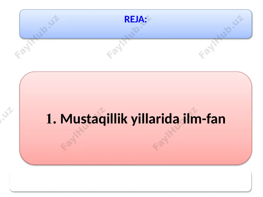 2011-yili fanlar akademiyasining fizika-texnika institutida «qayta tiklanadigan energiya manbalari» ilmiy-o‘quv markazi, 2012-yili immunologiya institutida «biotibbiyot» ilmiy-ta’lim innovatsion markazi ish boshladi. o‘zbekiston respublikasi prezidentining 2012-yildagi «oliy malakali ilmiy va ilmiy-pedagog kadrlar tayyorlash va attestatsiyadan o‘tkazish tizimini yanada takomillashtirish to‘g‘risida»gi farmoniga muvofiq 2013- yilning 1-yanvaridan boshlab dissertatsiya himoya qilish va fan doktori ilmiy darajasini berish bo‘yicha oliy o‘quv yurtidan keyingi ta’limning bir bosqichli tizimi joriy qilindi. lekin bu tizim mavjud xalqaro ilm-fan standartlariga to‘la mos kelmaganligi, respublikadagi mavjud ilmiy salohiyatning tushib ketganligi sababli, 2017-yil fevraldan shavkat mirziyoyev tashabbusi bilan xalqaro standartlariga mos keluvchi, falsafa doktori va fan doktori darajalarini beruvchi ikki bosqichli tizimga o‘tildi. o’zbekiston tarixi 9 2016-yildan o‘zbekiston ilm-fanida tom ma’noda tub islohotlar davri boshlandi. o‘zbekiston respublikasi prezidenti shavkat mirziyoyev 2016-yil 30-dekabr kuni ilk bor mamlakatimizning yetakchi ilm-fan namoyandalari bilan uchrashdi. uchrashuv natijalariga ko‘ra, o‘zbekistonda ilm-fanga e’tibor yanada kuchayishi belgilandi. prezidentning 2017-yil 17-fevraldagi «fanlar akademiyasi faoliyati, ilmiytadqiqot ishlarini tashkil etish, boshqarish …