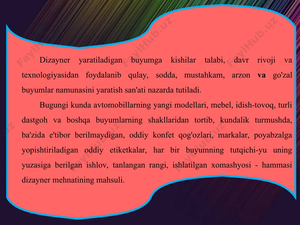 ngligi bilan dizaynerga keng imkoniyatlar taqdim etadi. libos dizayni loyihasini yaratuvchi dizayner rassom kabi eskizlar, qoralamalar ishlab, kompozitsiyaning (38-a rasm) hamda ramziy ifoda vositalaridan foydalanish variantlarini qo'llashi mumkin. 39-a-b rasmlarda guldasta hamda kapalakka qiyoslangan libos eskizlari tasvirlangan.