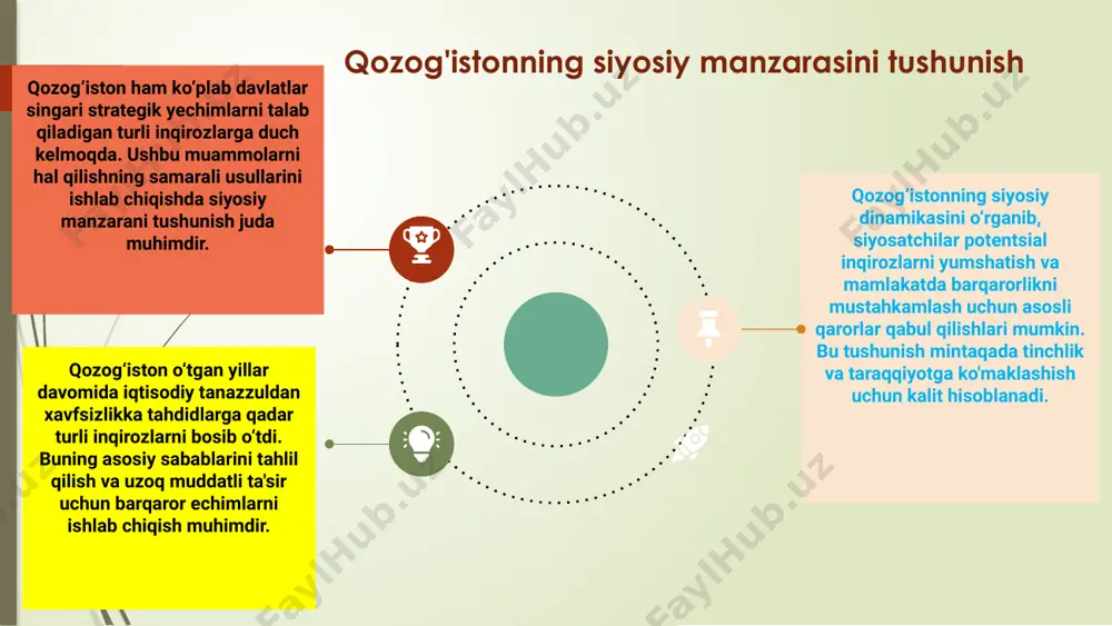 i ifloslanish va chiqindilarni boshqarish tizimlarining noto‘g‘ri. ushbu muammolarni hal qilish uchun mamlakat qayta tiklanadigan energiya manbalariga sarmoya kiritishi, chiqindilarga nisbatan qattiqroq qoidalarni joriy etishi va qayta ishlash dasturlarini kuchaytirishi mumkin. faol choralar ko'rish orqali qozog'iston o'z tabiiy resurslarini himoya qilishi, ifloslanish darajasini kamaytirishi va fuqarolari uchun sog'lom muhit yaratishi mumkin. qozog'istonga insonparvarlik yordami qozog‘istonda inqirozlarga javob berish tabiiy ofatlar, mojarolar yoki boshqa favqulodda vaziyatlardan jabr ko‘rganlarga gumanitar yordam ko‘rsatishni o‘z ichiga oladi. bu yordam oziq-ovqat, suv, boshpana va tibbiy yordamni o'z ichiga oladi. xalqaro tashkilotlar yordam sa'y-harakatlarini muvofiqlashtirish va yordamning aholining eng zaif qatlamlariga etib borishini ta'minlash uchun mahalliy hokimiyat organlari bilan hamkorlik qiladi. qozog‘istondagi insonparvarlik yordami azob-uqubatlarni engillashtirish va muhtojlik davrida jamiyatlarni qo‘llab-quvvatlashga qaratilgan. jismoniy shaxslar, korporatsiyalar va hukumatlarning xayriyalari qozog‘istonda insonparvarlik yordamini qo‘llab-quvvatlashda hal qiluvchi rol o‘ynaydi. birgalikda ishlash orqali biz inqirozlarni hal qilishda va mamlakatda barqarorlikni oshirishda muhim ta'sir ko'rsatishimiz mumkin. qozog'istonda inqirozli aloqa strategiyalari 03 …