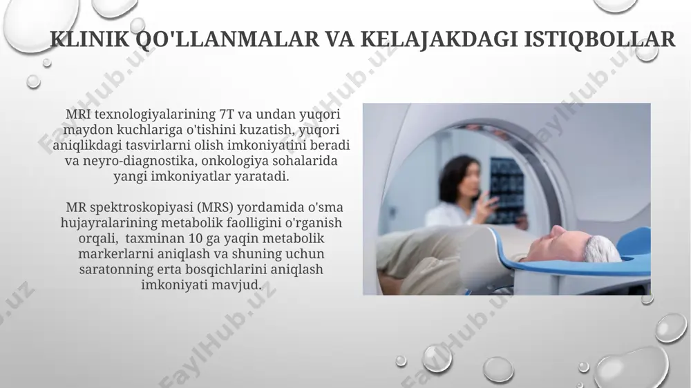 amida magnit maydonining kuchini tez oʻzgartirib, tananing turli qismlaridan signal olish imkonini beradi, bu esa 3d tasvirlarni yaratishga yordam beradi. e'tiboringiz uchun rahmat @taqdimot_robot image3.png image4.jpg image5.jpg image6.jpg image7.jpg image8.jpg image9.jpg image10.jpg image11.jpg image12.jpg image1.png