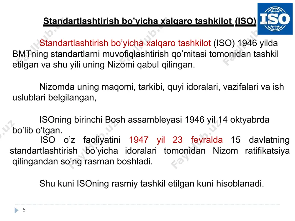 i milliy etalonlar bilan taqqoslashni tashkil etadi. o’lchovlar va og’irlik bo’yicha xalqaro byuro asosiy vazifalari o’lchashlarning xalqaro birliligini va ularni xalqaro birliklar tizimi siga muvofiqligini ta’minlash, metrik o’lchashlar tizimini va o’lchamlar birliklari xalqaro etalonlarini takomillashtirish, aniq o’lchashlarning yangi usullari va vositalarini ishlab chiqish va qo’ll1a8shdir. o’lchovlar va og’irlik bo’yicha bosh konferentsiya o’lchovlar va og’irlik xalqaro qumitasi o’lchovlar va og’irlik bo’yicha xalqaro byuro fotometriya o’lchamalari birliklarini aniqlash maslaxat kumitasi radiometriya o’lchamlari birliklarini aniqlash maslaxat kumitasi ionli nurlanishlar o’lchamlari birliklarini aniqlash maslaxat kumitasi qimyoviy o’lchamlar birlilarini aniqlash maslaxat kumitasi massa birligini aniqlash maslaxat kumitasi vaqt birligini aniqlash masla- xat kumitasi uzunlik birligini aniqlash masla- xat kumitasi elektr o’lchamlar birligini aniqlash masla-xat kumitasi qonunlashtiruvchi metrologiya bo’yicha xalqaro tashkilot 1956 yilda qonunlashtiruvchi metrologiya bo’yicha xalqaro tashkilot (фр. organisation internationale de métrologie légale, oiml, англ. international organization of legal metrology) tashkil etildi. unga xozirda 85 davlat a’zodir. qmxt qonunlashtiruvchi metrologiyaning quyidagi umumiy masalalari bilan shug’ullanadi: …