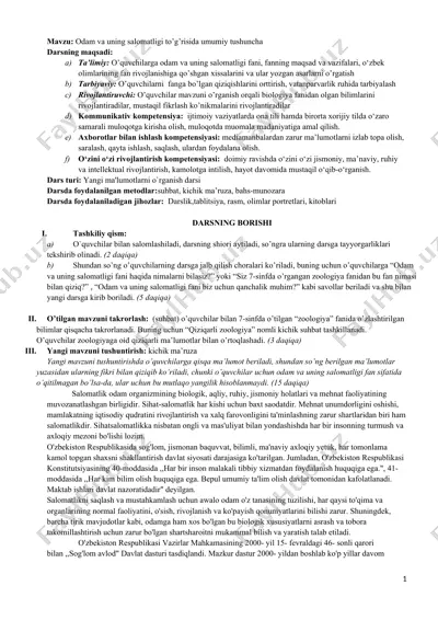 odam va uning salomatligi to’g’risida umumiy tushuncha — DOCX