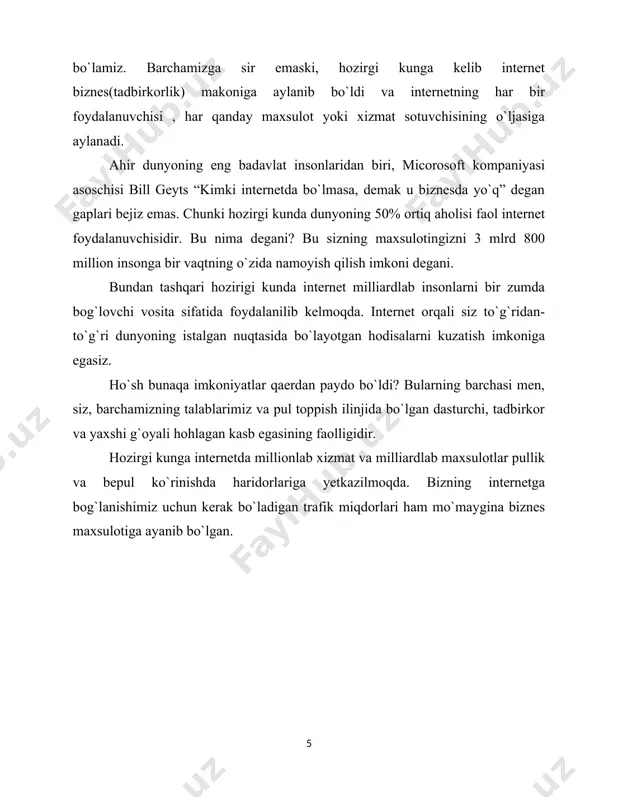 arning mahsulotlari haqida(rasmlari bilan birga), narxlari beriladi. foydalanuvchilar o‘z fikrlarini qoldirishlari, sayt orqali buyurtmalar berishlari ham mumkin bo‘ladi. har xil turdagi interaktiv xizmatlar ham mavjud bo‘lishi mumkin. internet do‘konlar — internet orqali savdo sotiqni yo‘lga qo‘yuvchilar uchun sayt. bizda bu yo‘nalish endi rivojlanmoqda. saytda asosan mahsulotlar, ularning narxlari, to‘lovlar haqida ma’lumotlar bo‘ladi. asosiy sahifada yangi tovarlar rasmlari bilan berib boriladi. promo saytlar — ma’lum bir vaqt uchun yaratilgan saytlar. qandaydir konferensiyalar, ko‘rgazmalar, konsertlar uchun yaratilgan sayt. bu bayramlar tugagandan so‘ng, sayt yopilishi kerak, lekin ko‘p hollarda unday emas, eski xabarlar bilan sayt ishlashda davom etadi. bu e’tiborsizlik natijasidir. tematik saytlar — ma’lum bir kichik doiradagilar uchun sayt, bitta mavzu bo‘yicha yaratiladi. sayt dizayni aynan shu mavzuga oid bo‘lishi lozim va albatta kommentariya qoldirish mumkin bo‘lishi kerak. agar iloji bo‘lsa, forumi ham bo‘lishi lozim. internet portal — katta hajmdagi sayt, boshqa saytlarga yo‘llanmalar beradi. internet foydalanuvchilarini to‘g‘ri yo‘naltirib yuboruvchi sayt. o‘zida …