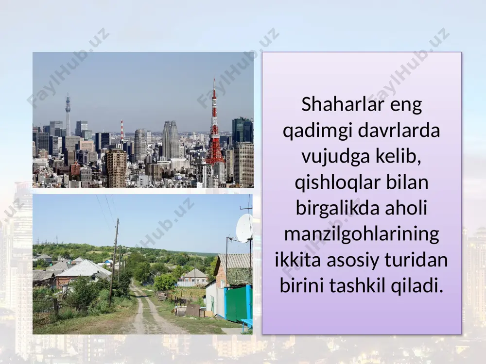 oda shaharlashib ketadi. shahar bilan qishloq joylar orasidagi ijtimoiy-iqtisodiy farq va chegaralarning yo‘qolib borish jarayoni rurbanizatsiya atamasi bilan yuritiladi. demak, jahon mamlakatlarida urbanizatsiya jarayoni turli bosqichlarida rivojlanib bormoqda va bu, birinchi navbatda, ijtimoiy-iqtisodiy rivojlanish darajasi bilan belgilanadi. yevropa, shimoliy amerika, lotin amerikasi, avstraliya va okeaniya kabi yirik mintaqalardagi davlatlarda urbanizatsiya ko‘rsatkichi o‘rtacha hisobda 70 foizdan oshgan (9-jadval). bu borada, ayniqsa, islandiya, buyuk britaniya, belgiya, daniya, niderlandiya, avstraliya, yangi zelandiya, argentina, venesuela kabi shaharlashuv darajasi 90 foizdan yuqori bo‘lgan davlatlar ko‘zga tashlanadi. jahon aholisining 60 foizi va dunyodagi shaharliklarning yarmi yashaydigan osiyo qit’asida urbanizatsiyaning umumiy darajasi birmuncha pastroq, 50 foiz atrofida bo‘lib, o‘sishi davom etmoqda. afrikada esa urbanizatsiya ko‘rsatkichi 40 foizdan sal ko‘proq. lekin har ikkala qit’ada ham yuqori urbanizatsiya-lashgan mamlakatlar bor. jumladan, osiyoda bu borada yaponiya, janubiy koreya, isroil, fors qo‘ltig‘i arab mamlakatlari, tailand, afrikada esa liviya, jazoir, misr, marokash, jar kabi davlatlar ajralib turibdi. 1 2 7 6 8 …