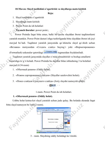 power point taqdimotlarini yaratish — DOC