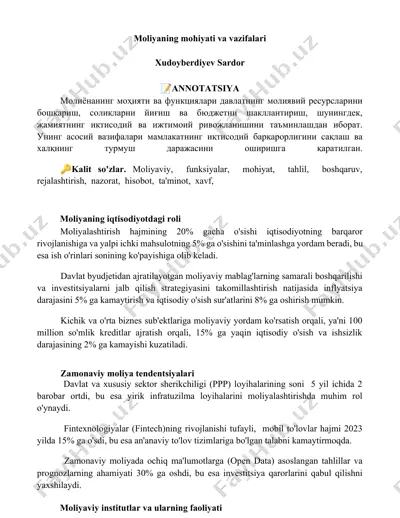 moliyaning iqtisodiyotdagi roli — DOCX