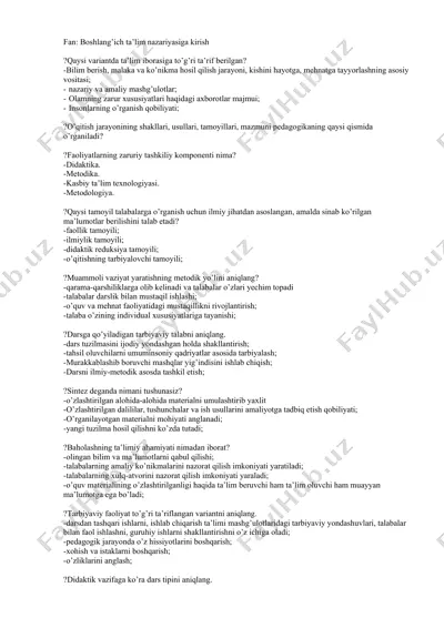 boshlang'ich ta'lim nazariyasiga kirish — DOC