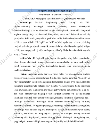 ko'ngil va dilning psixologik talqini — DOCX
