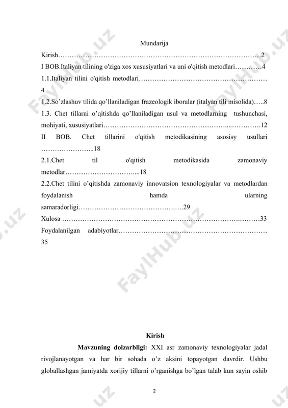 li pedagoglarni jalb etish hamda aholining xorijiy tillarni o‘rganishga bo‘lgan qiziqishini oshirishga alohida ahamiyat qaratilgan. yurtimizda chet tillarni o’qitilishida yangicha bosqich, yangicha davr boshlandi. chet tili darslarining o’qitilishi jarayonida ilg’or pedagogik texnologiyalar, interfaol, innovatsion usullardan, kommunikativ-axborot vositalaridan foydalanish talab qilinmoqda. xabarimiz borki, shu yili prezidentimiz shavkat mirziyoyev raisligida chet tillarini o‘qitish tizimini takomillashtirishga bag‘ishlangan videoselektor yig‘ilishida 2021-yildan chet tili o‘qituvchilariga milliy va xalqaro sertifikatga ega bo‘lish talabi kiritilishi xaqida ta`kidlangandi. bu esa biz chet tili o`qituvchilarining yelkasiga ulkan mas`uliyatni yuklaydi. endi an’anaviy dars metodlari o`rniga yangi aktdan foydalangan holda interfaol usullar asosida dars jarayonini tashkil qilishimiz lozim. bu ta`lim davr talabi ham bo`lib, o`qituvchini o`z ustida yana ham ko`prok ishlashga to`g`ri keladi. kurs ishimizda ham dars o`tishning yangi usullariga e`tibor qilar ekanmiz avvalo, bu usullarning turi va samarasiga e`tibor qaratish lozim shuni alohida ta`kidlash kerakki, respublikamizda chet tilining o’qitilishi, chet tili o’qituvchilarining bilim va ko’nikmalarini baholashning umumevropa ramkalari tavsiyanomalari (cefr) …