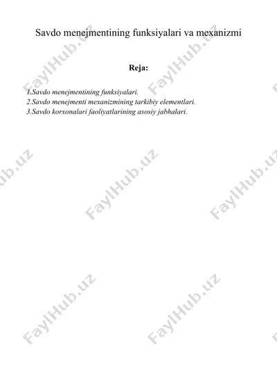 savdo menejmentining funksiyalari va mexanizmi — DOC