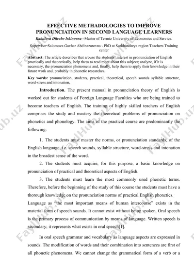 effective methodologies to improve pronunciation in second language learners — DOC