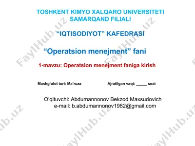 operatsion menejment fani — PPTX