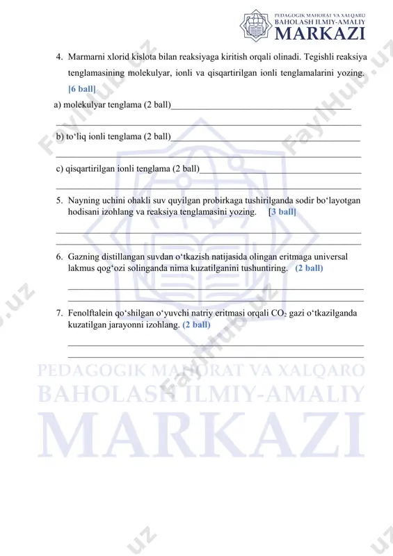 kimyo fanini amaliy o‘zlashtirish darajasi aniqlash uchun laboratoriya mashg‘uloti - Page 3