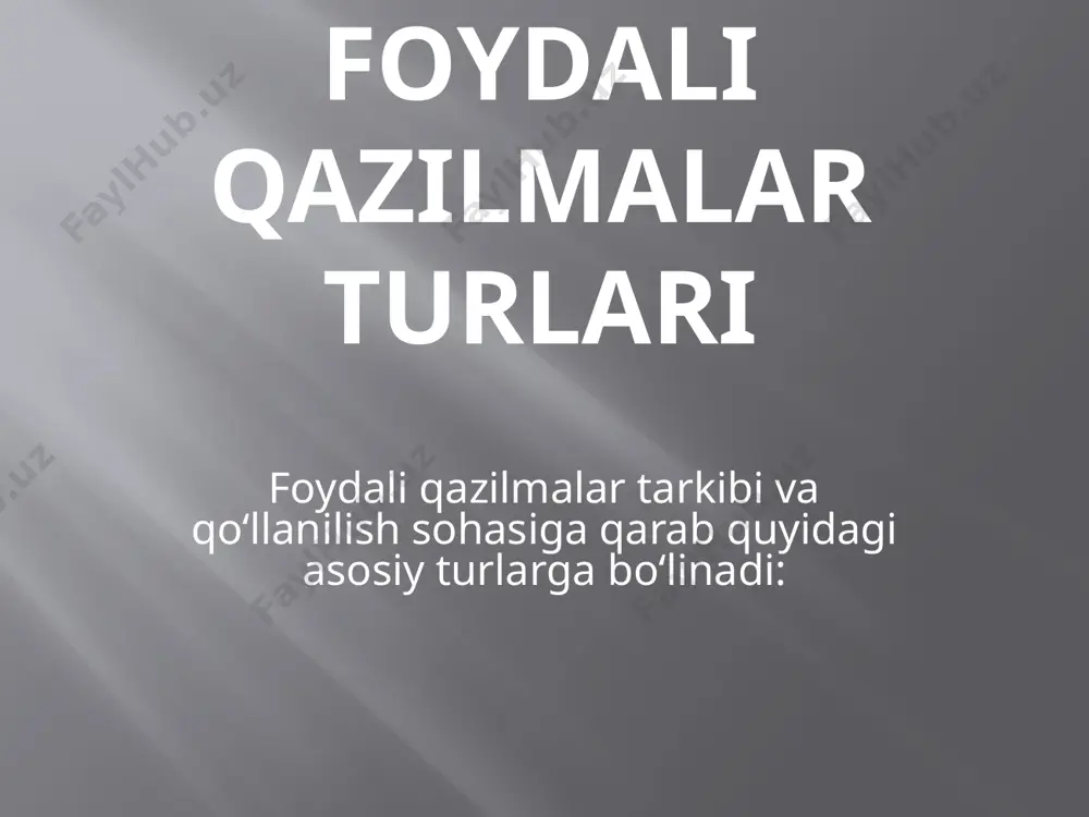 inqirozlar va xalqaro ziddiyatlarni kuchaytiradi. xulosa foydali qazilmalar iqtisodiy rivojlanish va jamiyat taraqqiyotida katta rol o‘ynaydi. ularni oqilona foydalanish va atrof-muhitga zarar yetkazmasdan qazib olish bo‘yicha samarali choralar ko‘rilishi lozim. kelajakda zamonaviy texnologiyalar yordamida foydali qazilmalardan foydalanishni yanada samarali va ekologik xavfsiz qilish mumkin bo‘ladi. image2.jpeg image3.jpeg /docprops/thumbnail.jpeg