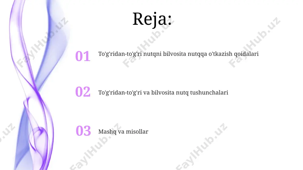 rning kelishik shakllari ham o’zgaradi; 5 ta kelishik (ot, jo’nalish, tushum, chiqish, undov) mavjud bo’lib, ularning har biri uchun olmoshlarning alohida shakllari mavjud. noto’g’ri gapda, ya’ni bilvosita nutqda, olmoshlar asosiy gapdagi shaxslarga moslashtiriladi. masalan, "u dedi: men boraman" jumlasi "u mening borishimni aytdi" deb o'zgaradi, bu yerda 3 ta shaxs o'zgarishlarini kuzatish mumkin. undov gaplarning bilvosita nutqda ifodalanishi toshkentdagi 1990-yillardagi voqealarni tasvirlashda "o't o'chiring!" degan undov gap, bilvosita nutqda "u o'tni o'chirishni iltimos qildi" yoki "u o't o'chirishni buyurdi" kabi variantlarda ifodalanishi mumkin. undov gaplarning bilvosita nutqda ifodalanishi, masalan, "yordam bering!" degan undov gap samarqandda 2023-yilda sodir bo'lgan voqea haqida hikoya qilinganda "u yordam so'raganini aytdi" kabi bilvosita nutqda ifodalanadi. bilvosita nutqda undov gaplarning ma'nosi saqlanib qolsa-da, undov belgisi ( !) ishlatilmaydi va gapning tuzilishi o'zgaradi, bu 3-shaxs fe'llari orqali amalga oshiriladi. zamonlarning o'zgarishi uzbek tilining turli shevalarida, xususan, farg'ona vodiysida va xorazmda, "bo'lish" fe'lining zamon shakllarida 3 tadan ortiq …