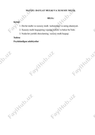 davlat mulki va xususiy mulk — DOCX