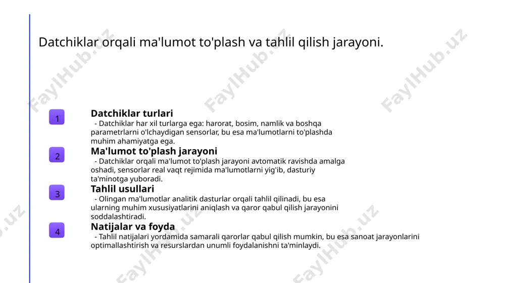atu, 2003.- 195 b. 2. mitin g.p. dasturlashtiriladigan mantiqiy kontrollerni qanday tanlash mumkin // kompyuter dunyosi avtomatlashtirish. № 1, ilmiy-texnik jurnal. – moskva, 2000.- 66...69 b. 3. plyats o.m. mahsulotni quritish jarayonlarini kuzatish va nazorat qilish uchun raqamli qurilmalar o'simlikchilik –minsk: bgatu, 2002.-164 b. 4. xoliqov a.a. raqamli sxemotexnika. o’quv qo’llanma, t.:yangi nashr, 2007, 216 b. 5. угрюмов е.п. цифровая схемотехника. спб, бхв петербург 2007. – 800 с. 6. парфенкин а., белов о. схемотехника. учебное пособие. моркнига, 2017, - 268 с. 7. таугер в. м. конструирование мехатронных модулей: учеб. пособие. — екатеринбург : ургупс, 2009. — 336 с internet saytlari chatgpt e'tiboringiz uchun rahmat! /docprops/thumbnail.jpeg
