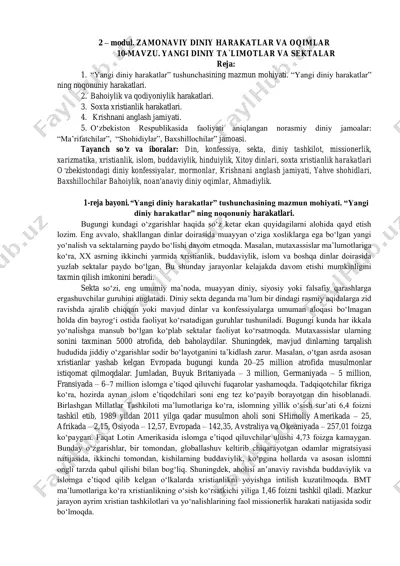 zamonaviy diniy harakatlar va oqimlar — PDF