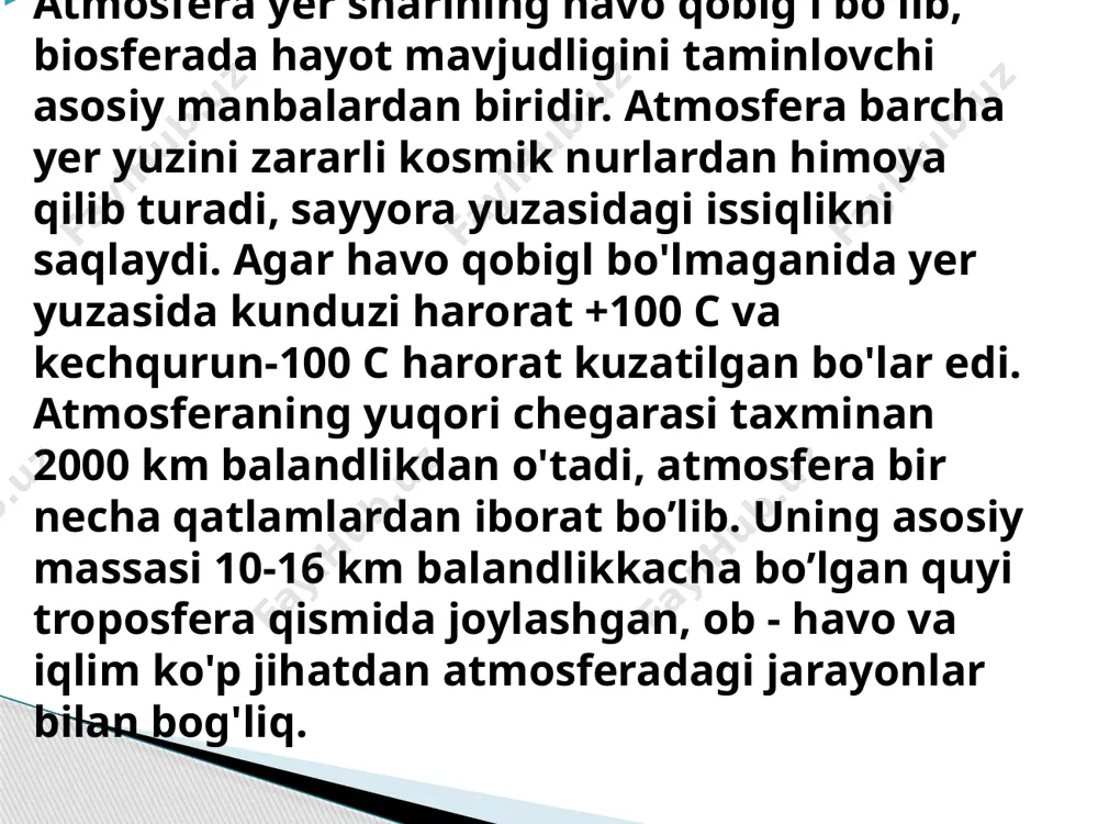 aoliyatining oʻsimlik, hayvon va boshqa tabiat komponentlariga taʼsiri bilan bogʻliq omillar guruhi. odam tabiatga taʼsir koʻrsatib, uni oʻz ehtiyojlariga moslashtirib, yerning beqiyos keng hududlarida fauna va florani oʻzgartirdi, bu esa oʻsimliklarning kamayishi, ayrim oʻsimlik va hayvon turlarining qirib yuborilishiga olib keladi. odamning tabiatga bilvosita taʼsiri iqlimni, atmosfera va suv havzalarining fizik holati va kimyoviy tarkibini, yerning ustki qatlamini, tuproq strukturasi va boshqalarni oʻzgartirish yoʻli bilan amalga oshiriladi. atmosferaning 20-30 km oraligida joylashgan o'ziga xos himoya qobig'i ozon (o3) qatlamining siyraklashuvi ham dolzarb ekologik muammolardan hisoblanadi. ozon qatlami insonlar va barcha jonzotlarni quyoshning ultrabinafsha nurlarini zararli ta'siridan himoya qiladi. freon, xlor,ftor,uglevodorodlar, ozot oksidlari ta'sirida ozon parchalanadi. yer yuzi qutblarida, ayrim hududlar va yirik shaharlar ustida ozon tuynuklari vujudga kelgan. hozirgi kunda ozonning kamayib borishi bilan yuzaga kelayotgan ekologik oqibatlarining oldini olish uchun mahalliy mintaqaviy va umumjahon miqiyosida tadbirlar amalga oshirilmoqda. oxirgi 10-15 yil ichida kislotali yomg`irlar ayrim davlatlarda haqiqiy ekologik falokatga …