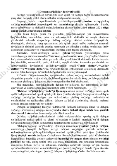 dehqon xo‘jaliklari faoliyati tahlili — DOCX