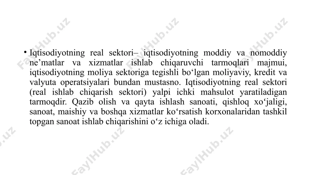 , foydani repatriatsiya qilish imkoniyatlarini ta’minlovchi, xususiylashtirish natijalarini qayta ko‘rib chiqish mumkin bo‘lmagan sharoitlarni yaratuvchi davlat siyosati; tashqi iqtisodiy faoliyatda cheklovlar mavjudligi yoki yo'qligi. iqtisodiyotning real sektori korxonalarining normal faoliyat yuritishi uchun ham tegishli soliq tizimi zarur. transfertlar deb to‘lovlarning shunday turiga aytiladiki, uni amalga oshiruvchi tomon to‘lovi o‘rniga hech nima olmaydi va qabul qilgan tomonning hech qanday majburiyati bo‘lmaydi. transfertlarga chet elliklar, boshqa mamlakatlarda ishlovchilar jamg‘armalari repatriyasiyasi, emmigrantlar tuhfalari, pul o‘tkazuvchilar, xayriya tashkilotlari yordam tarzida o‘tkazgan vositalar, xorijiy davlatlar iqtisodiy yordam tartibida bergan vositalar kiradi. transfertlar ichki iqtisodiyot ishlabchiqarishning qismi bo‘lmaganligi tufayli ular ishlab chiqarish umumiy hajmi ko‘rsatkichlariga qo‘shilmaydi. nominal agregatlar deb joriy davr baholarida o‘lchanadigan, real agregatlar deb bazis davr baholarida o‘lchanadigan agregatlarga aytiladi. shunday qilib, nominal yaim ma’lum davrdagi tovar va xizmatlarning joriy davr narxlaridagi o‘lchangan hajmidir. nominal agregatlar deb joriy davr baxolarida o‘lchanadigan agrigatlarga, real agregatlar deb o’lchanadigan agregatlarga bazis aytiladi. shunday qilib nominal yaim ma’lum …