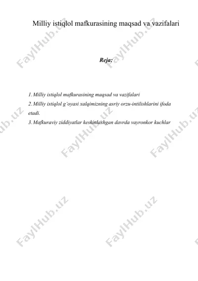 milliy istiqlol mafkurasining maqsad va vazifalari — DOC