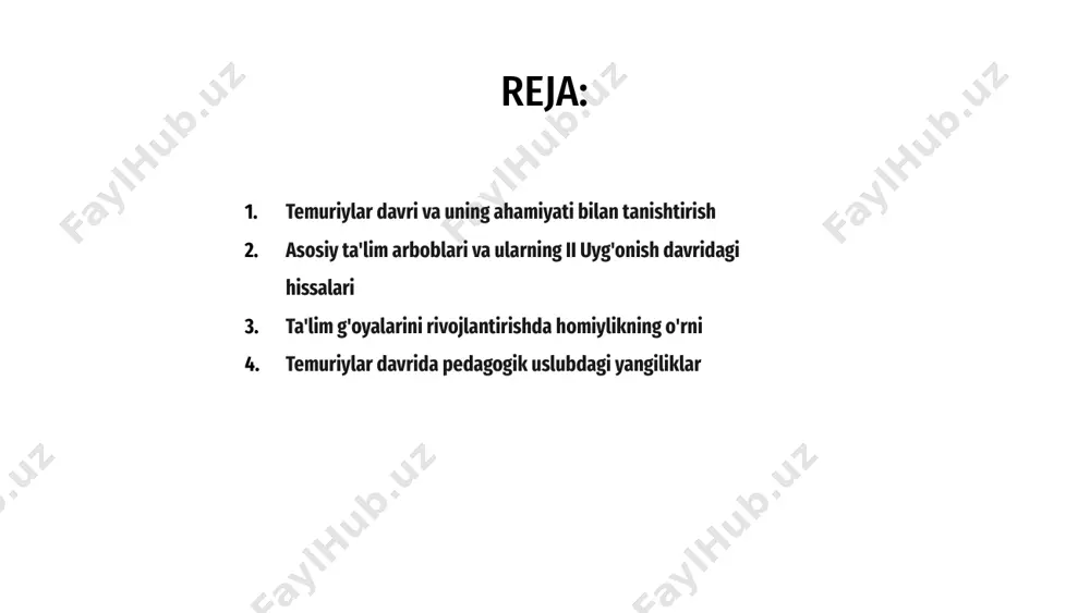 arbiya va tarbiya g‘oyalari rivoj topib, ilm-fanda uyg‘onish davriga olib keldi. olimlar bilim berish va intellektual o'sishni rag'batlantirish uchun innovatsion usullarni o'rganishdi. 1 bu davrda pedagoglar o‘qitishning yangi usullarini, masalan, interfaol guruhlarda suhbatlar va amaliy o‘quv faoliyati bilan tajriba o‘tkazdilar. tajribali ta'limga o'tish talabalarning o'qish bilan shug'ullanish usullarini inqilob qildi. 3 temuriylar davrida yaxlit ta’limga alohida e’tibor qaratilishi o‘quvchilarda tanqidiy fikrlash va ijodkorlikni rivojlantirdi. bu yangiliklar zamonaviy pedagogik amaliyotlarga asos soldi va ta’limning kelajagini belgilab berdi. 2 fors va islom madaniyatlarining tarbiyaviy tafakkurga ta'siri a temuriylar davrida koʻpincha 2-uygʻonish davri deb ataladigan maʼrifiy-pedagogik gʻoyalarning chuqur rivojlanishi sodir boʻldi. b bu davrda fors va islom madaniyatlarining ta’lim-tarbiya tafakkuriga ta’siri katta bo’lib, fan, falsafa va adabiyot rivojiga olib keldi. c bu g'oyalar ta'lim manzarasini shakllantirdi va mintaqaning ta'lim tizimlariga doimiy ta'sir ko'rsatdi, boy va rang-barang intellektual merosga hissa qo'shdi. temuriylar davrida taʼlim va tarbiya gʻoyalari sezilarli darajada rivojlanib, 2-uygʻonish davriga olib keldi. …