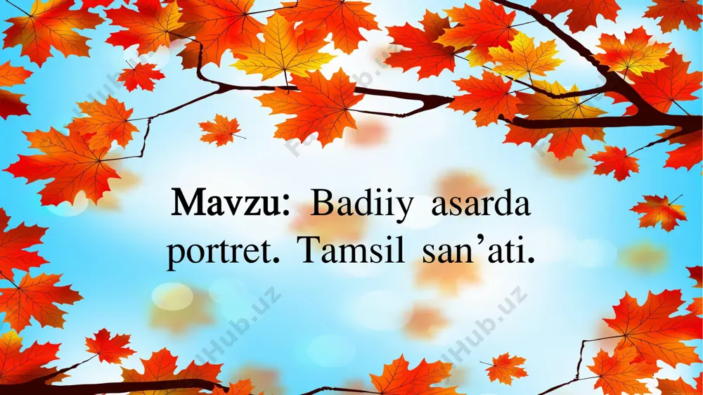 xirida otabek taloq qoʻyadi va u jinni boʻlib qoladi. tamsil san’ati – oʻxshab ketish; oʻrnak, namuna olish; misol qilib keltirish. mumtoz adabiyotda baytning birinchi misrasida ifodalangan fikrga dalil sifatida ikkinchi misrada hayotiy bir hodisani misol qilib kelti-rishga asoslangan badiiy sanʼat. misol: alisher navoiyning quyidagi mashhur qit’asida fikrni dalillash uchun moxirona tamsil qilingan. nokasu nojins avlodin kishi boʻlsun debon, chekma mehnatkim, latif oʻlmas kasofat olami. kim kuchuk birla xutukka necha qilsang tarbiyat, it boʻlur, dogʻi eshak, boʻlmaslar aslo odami. qitʼaning birinchi baytida shoir tarbiyada nasl hal qilishi ahamiyatga ega, shuning uchun “nokasu – nojins” lar avlodini odam qilaman deb urunish befoyda, degan asosiy fikrini aytadi, soʻng uni asoslash uchun kuchuk bilan xoʻtikni qancha tarbiyalasang ham, odam boʻlib qolmaydi, tarzidagi hayotiy misolini keltiradi. foydanilgan adabiyotlar: abdulla qodiriy ”oʻtkan kunlar” romani nashr etilgan sanasi 1926-yil. d. quronov, z. mamajonov, m. sheraliyeva “adabiyotshunoslik lugʻati” toshkent “ akademiknashr” 2010-yil. etiboringiz uchun kattakon rahmat! image1.jpeg image2.jpeg …