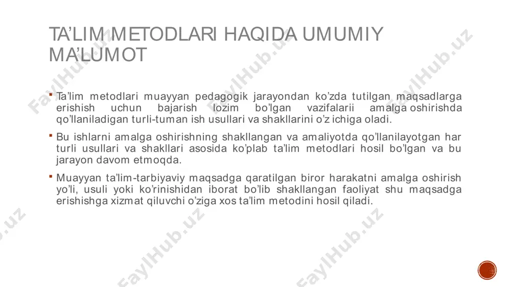 qsadi: mavjud nazariy bilimlar va amaliy tajribalarni tahlil qilish, taqqoslash orqali muammoni hal etish yo'llarni topishga, bilimlarni mustahkamlash, takrorlash, baholashga, mustaqil, tanqidiy fikrlashni, nostandart tafakkurni shakllantirishga xizmat qiladi. s – (strength) kuchli tomonlari w – (weakness) zaif, kuchsiz tomonlari o – (opportunity) imkoniyatlari t – (threat) to'siqlar “sinkveyn” metodi sinkveyn – bu ma'lum qoidalarga asosan tuzilgan 5 ta satrdan iborat bo'lgan she'rdir. 1 satr – mavzu nomi 2 satr – bu mavzuni ikkita sifat bilan aniqlash 3 satr – bu mavzu doirasidagi faoliyatni ko'rsatuvchi 3 ta fe'l 4 satr – muallifning mavzuga munosabatini bildiruvchi 4 ta so'zdan iborat bo'lgan jumla 5 satr – mavzu yakuni, ixtiѐriy so'z bo'laklarida ifodalangan birinchi so'z sinonimi. sinkveyn tuzish ijodiy tafakkurni rivojlantirish, o'rganilaѐtgan mavzuga o'z munosabatini bildirish, u ѐki bu nuqtai nazar to'g'risida aniq sinkveynlar ko'rinishida an'anaviy yapon she'riyatida she'rlar yoziladi: ot____________________________________________________ ikkita sifat ___________________ _____________________ uchta fe'l ___________ ________________ ________________ to'rtta so'zdan iborat jumla______ …