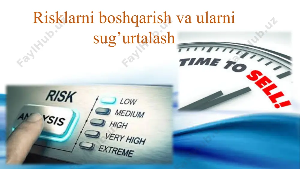 a zarar ko’rib qolishidan qutilib qolish. risklarni boshqarish faning predmeti: iqtisodiyotning turli sohalarida risklarni tahlil qilish,baholash, pasaytirish, samarlari boshqarish bilan bog’liq bo’lgan iqtisodiy munosabatlar hisoblanadi. risk-voqea sifatida risk-faoliyat sifatida risk xatoga yo`l qo`yish yoki muvaffaqiyatga erishish ehtimoli sifatida hodisa – tabiiy yoki ijtimoiy-texnik jarayonlar, tashqi subyektlarning maqsadga yo‘naltirilgan xatti-harakatlari yig‘indisi yoki subyektning o‘zini xatti-harakati. subyekt uchun xavf-hatarlar – amalga oshishi subyektga zarar (ziyon) yetkazishi mumkin bo‘lgan hodisalar; subyektni yo‘q qilinishida yoki subyektning evolyutsiya imkoniyatlarini cheklanishida, yoki subyekt manfaatlariga ziyon yetkazilishida namoyon bo‘ladi. zarar – har qanday moddiy yoki ma’naviy talofat, ziyon. manfaat – naf, foyda. shunday qilib, risk alohida holat sifatida risk-menejment nuqtai-nazaridan kelib chiqib ikkita xususiyatga ega – noaniqlilik (ehtimollik) va xavf-hatarning amalga oshishi natijasida yuzaga keluvchi zararlilik. tadbirkorlik faoliyatida noaniqlik va risk nihoyatida muhim ahamiyatga ega bo’lib, tadbirkorlik faoliyatining rejalashtirilgan natijalari bilan amalda erishilgan natijalar o;rtasidagi qarama-qarshilikdan iborat bo’lib, mazkur faoliyatini rivojlantirish omillaridan biri bo’lib hisoblanadi. texnikaviy risk …