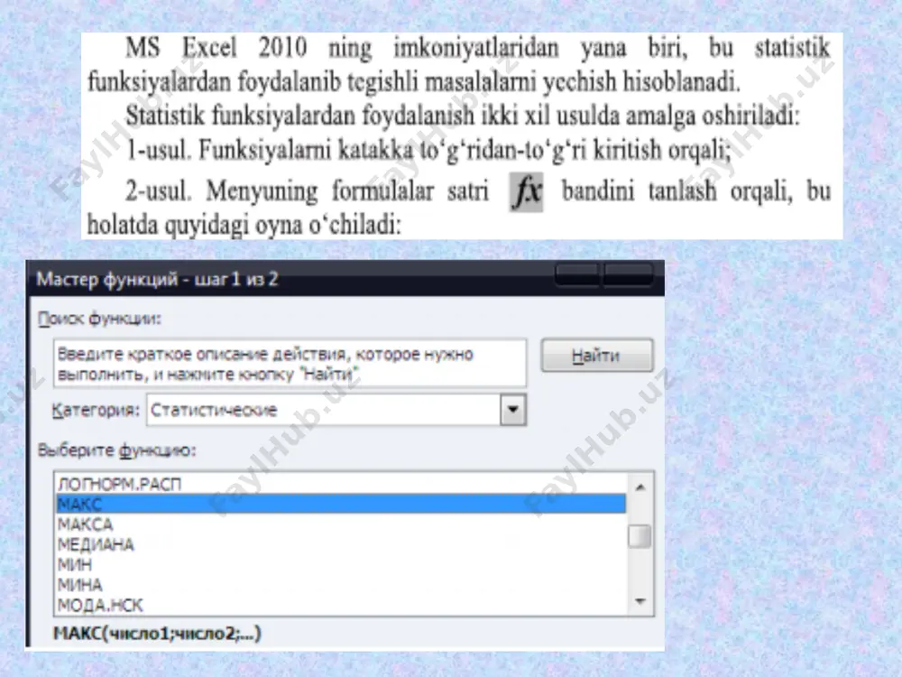 ms excel 2010 statistik funksiyalari - Page 2
