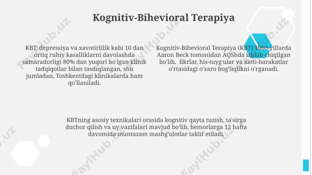 a paydo bo'lgan fan sohasi bo'lib, miya shikastlanishlaridan keyin kognitiv funktsiyalarni o'rganishga qaratilgan. neyropsixologik baholashda, masalan, luriya uslubiyati kabi 30 dan ortiq turli testlardan foydalaniladi va bu bemorning xotirasi, e’tibori va til qobiliyatlarini aniqlashga yordam beradi. toshkentdagi neyropsixologiya markazlari miya jarohatlari, demans va boshqa neyro-psixologik kasalliklarni davolashda 5 yildan ortiq tajribaga ega mutaxassislarni jalb qiladi. psixodinamik nazariyalar psixodinamik terapiya usullari, jumladan, erkin assotsiatsiya va orzu tahlili, 50 dan ortiq mamlakatda psixologik yordam ko'rsatishda qo'llaniladi va bu usullar orqali bemorning ichki dunyosini ochib berishga harakat qilinadi. psixodinamik nazariyalar, ayniqsa, sigmund freudning 19-asr oxiri va 20-asr boshlarida vena shahrida shakllangan g'oyalari, ongli va ongsiz jarayonlarning o'zaro ta'sirini tushunishga qaratilgan. 20-asrning o'rtalariga kelib, psixodinamik yondashuvlar, masalan, alfred adler va karl yungning hissalari bilan, shaxsning rivojlanishiga 3 ta asosiy psixoseksual bosqich ta'rifini qo'shdi. qadimgi davr psixologiyasi qadimgi yunonistonda, miloddan avvalgi 5-4-asrlarda gipokratning to'rt temperamenti nazariyasi – sanguinik, flegmatik, xolerik va melanxolik – shaxsiyat turlarining …