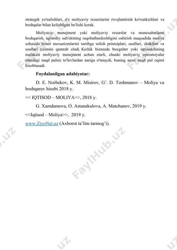 siz to'lovlardan nariga o'tmaydi, buning asosi naqd pul oqimi hisoblanadi. foydalanilgan adabiyotar: d. e. norbekov, k. m. misirov, g’. d. toshmanov – moliya va boshqaruv hisobi 2018 y. >, 2018 y. g. xamdamova, o. astanakulova, a. matchanov, 2019 y. >, 2019 y. www.ziyonet.uz (axborot ta’lim tarmog’i). "sevdiy" mchj swot tahlili kompaniyaning kuchli tomonlari: 1. malakali xizmat ko'rsatish markazi; 2. taniqli zavodlar bilan dilerlik shartnomalari; 3. hr menejeri olti oy oldin savdo bo'yicha direktorni topdi; 4. 6 oy ichida sotuvlarni 60 foizga oshirdi; 5. 3 oy oldin marketing bo'limi yaratildi, unga kuchli marketing bo'yicha marketing boshqaruvchisi rahbarlik qildi axborot tizimi; 6. ushbu oyda kafedra tashkil etildi istiqbolli rivojlanishtajribali rahbar tomonidan boshqariladi. bo'lim boshlig'i 7 ta yangi biznesni yaratishda ishtirok etdi. kompaniyaning zaif tomonlari: 1. sifat muammolari (o'rtacha sifatdan past) etishmasligi aylanma mablag'lar xaridlar uchun, zaif moliyaviy direktormi? 2. oyning boshida egasi ishdan bo'shatdi bosh direktor, ushbu lavozimga vaqtincha tayinlangan direktor o'rinbosari …