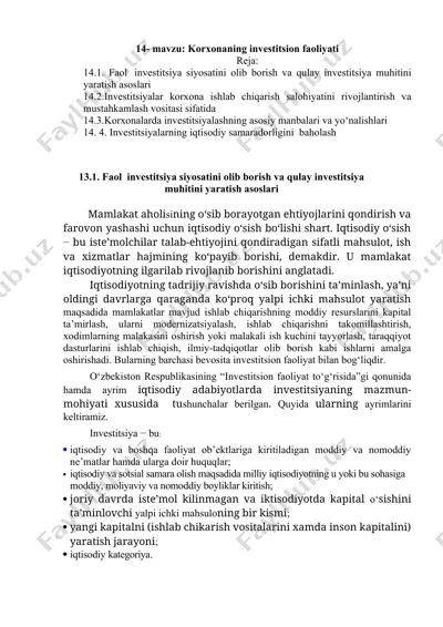korxonaning investitsion faoliyati — DOCX