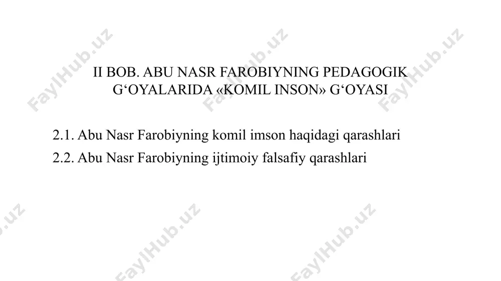 jodiy qobiliyatlarini yuzaga chiqarish va axloqiy fazilatlarini shakllantirish uchun zarur shart deb hisoblagan. uning fikricha, ta'lim insonni nafaqat kasb-hunarga o'rgatadi, balki uni jamiyatning foydali a'zosiga aylantiradi. tarbiyaning roli: forobiy tarbiyani insonning xulq-atvorini tartibga solish, uning axloqiy qadriyatlarini shakllantirish, yaxshilikka undash va yomonlikdan qaytarish uchun muhim vosita deb bilgan. uning ta'limotida tarbiya insonni jamiyatning qonun-qoidalariga rioya qilishga, boshqalar bilan o'zaro hurmatda bo'lishga, adolatli va halol bo'lishga o'rgatadi. ta'lim-tarbiya jarayonining bosqichlari: forobiy ta'lim-tarbiya jarayonini bir necha bosqichlarga ajratgan: boshlang'ich ta'lim: bolalik davrida boshlanadi va oilada, maktabda olib boriladi. bu bosqichda bolaga o'qish, yozish, hisoblash kabi asosiy bilimlar beriladi, axloqiy me'yorlar singdiriladi. o'rta ta'lim: yoshlik davrida davom etadi va madrasalarda olib boriladi. bu bosqichda o'quvchilarga turli fanlar bo'yicha chuqur bilim beriladi, ularning dunyoqarashi kengayadi, tanqidiy fikrlash qobiliyati rivojlanadi. oliy ta'lim: kamolotga erishish davrida amalga oshiriladi va akademiyalarda olib boriladi. bu bosqichda talabalar o'zlari tanlagan soha bo'yicha mutaxassislikka ega bo'ladilar, ilmiy tadqiqot ishlari olib …