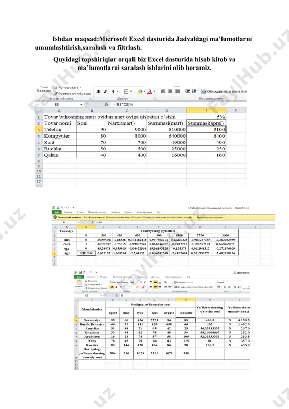microsoft excel dasturida jadvaldagi ma’lumotlarni umumlashtirish, saralash va filtrlash - Page 2