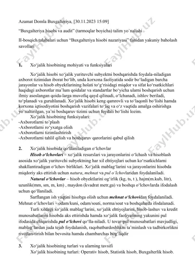 "buxgalteriya hisobi va audit" (tarmoqlar boyicha) talim yo`nalishi — DOCX