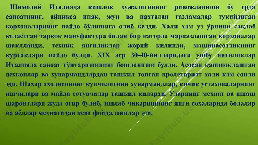 он тармокларини ишдан чикариш ва йулларни тусиш кабилар билан кушиб олиб борилди. хамма жойда дехконларнинг хукуматга, шунингдек, катта ер эгаларига карши кураши бошланиб кетди. неаполлик кушинлар январнинг охирида оролдан чикиб кетишга мажбур булдилар. сицилияда муваккат либерал хукумат тузилди ва у амалда бурбонларнинг таъсиридан чикди. сицилиядаги вокеалар неаполь кироллигида, айникса калабрия ва неаполь шахрининг узида хам кузголон ва намой ишлар бошланиши учун туртки булди. кирол фердинанд ii 1848 йил 29 ян­варь куни конституция инъом этишга мажбур булди ва унга биноан икки палатали парламент тузилди хамда сицилиянинг чекланган автономияси тан олинди. неаполь кироллигидаги бу узгаришлар пьемонт, папа вилояти ва марказий италия герцогликларидаги либералларни тулкинлантириб юборди. хамма жойлардаги чикишларда либераллар мустакиллик ва мамлакатни бирлаштириш учун курашга чорлаб, фукаролик эркинликлари ва конституцияни жо- рий килиш талабларини олга сурдилар. бу кураш натижасида 1848 йил февраль-март ойларида папа вилояти, тоскана ва пьемонтда конституция жорий килиниб, парламентлар сайланди ва либерал хукуматлар тузилди. 1948 йил мартда венада юз …
