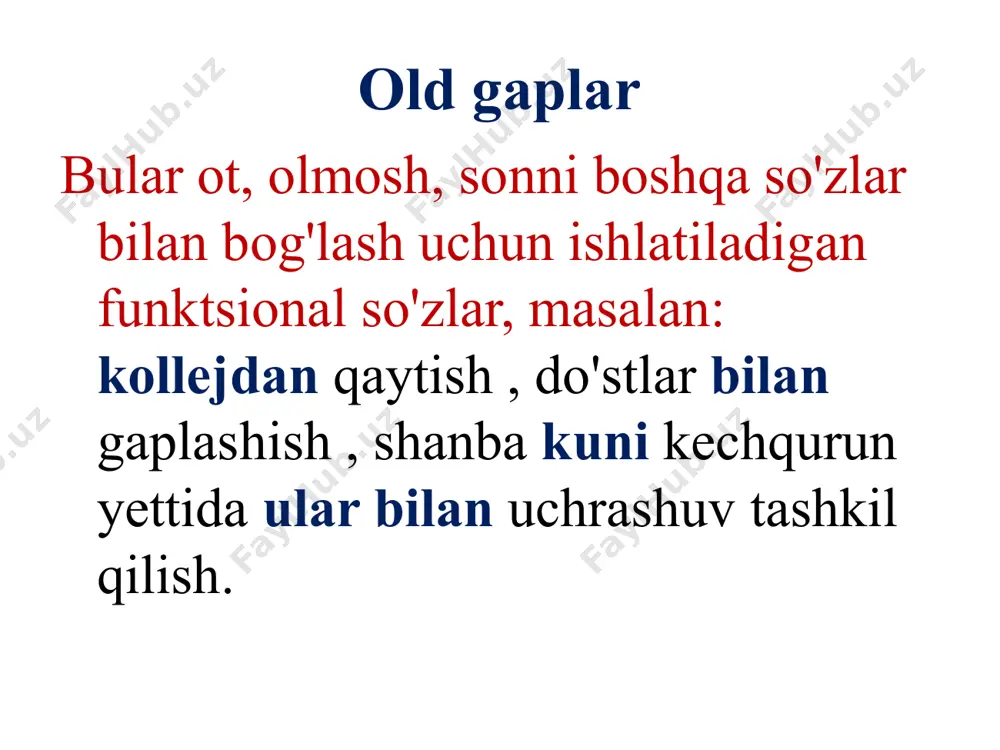 aniqlik) kechasi qor bo'roni boshlandi. (savol) kechasi qor bo'roni boshlandimi ? no (inkor) kechasi qor bo'roni boshlandi. zarrachalar zaryadsizlanishi zarrachalar ma'nosiga ko'ra uch xil: shakllantiruvchi, salbiy va modal. yasovchi zarralar fe'l shakllarini, to'g'rirog'i, fe'lning shart va buyruq maylini yasashga xizmat qiladi : by (b); ha, keling (kelaylik), ruxsat bering (qo'ying). salbiy zarralar inkorni ifodalash uchun xizmat qiladi. bu no va ni zarralaridir . modal zarralar his-tuyg'ularni ifodalash uchun xizmat qiladi: agar, agar; tashqarida, bu erda; qanday, nima uchun; haqiqatan ham shundaymi; aniq; - ka . zarrachalarni alohida yozish bo'lardi (b), (l), bir xil (g), bu erda, tashqarida, hatto, haqiqatdan ham, faqat: bu yangilik sizni qiziqtiradimi? darsga tayyormisiz? bizga tashrif buyurishni xohlaysizmi? defis bilan yozilgan bir narsa, nimadir, nimadir, nimadir zarralari so'zning bir qismiga aylanib, rus tili qoidasiga ko'ra tire bilan yoziladi: kim → kimdir, kimdir; nima → nimadir, nimadir, nimadir; qachon → biror joyda, hech qachon, hech qachon; qandaydir tarzda …