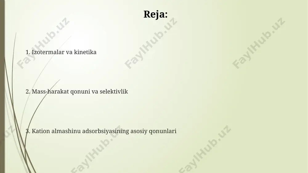 hinuvi muvozanati eritmadagi kationlar konsentrasiyasi va adsorbent yuzasidagi kationlar miqdori o'rtasidagi nisbat bilan aniqlanadi, bu nisbat 1:1 bo'lishi shart emas. ph ning ta'siri va buferlash xususiyatlari tuproqning buferlash xususiyati ph ning keskin o'zgarishiga qarshilik ko'rsatish qobiliyatini bildiradi va bu jarayonda almashinadigan kationlar muhim rol o'ynaydi. masalan, ca2+ va mg2+ ionlari buferlash quvvatini oshiradi. taxminan 4-6 ph oralig'ida ko'plab tuproqlarda almashinadigan kationlarning tarkibi va miqdori eng barqaror bo'ladi, chunki bu ph diapazoni ko'pgina ekinlar uchun optimal hisoblanadi va buferlash xususiyati yuqori bo'ladi. ph ning oshishi bilan musbat zaryadlangan kationlarning adsorbsiyasi kamayadi, chunki tuproqning manfiy zaryadlari oh- ionlari bilan neytrallanadi va kationlar uchun joy kamroq bo'ladi. ph 7 dan yuqori bo'lgan sharoitlarda bu ta'sir sezilarli darajada kuchayadi. ion almashinu sig'imi va uning o'zgaruvchanligi organik moddalarning miqdori ham ion almashinu sig'imining muhim omili hisoblanadi, 1% organik modda miqdori sig'imni taxminan 10-20 smol/kg ga oshirishi mumkin. ph ning o'zgarishi ion almashinu sig'imiga sezilarli ta'sir …
