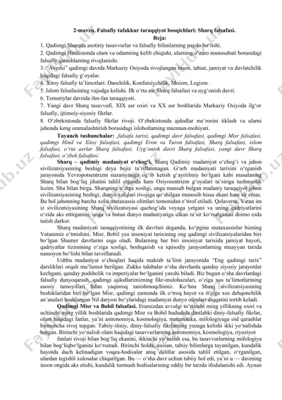 falsafiy tafakkur taraqqiyot bosqichlari: sharq falsafasi — DOCX