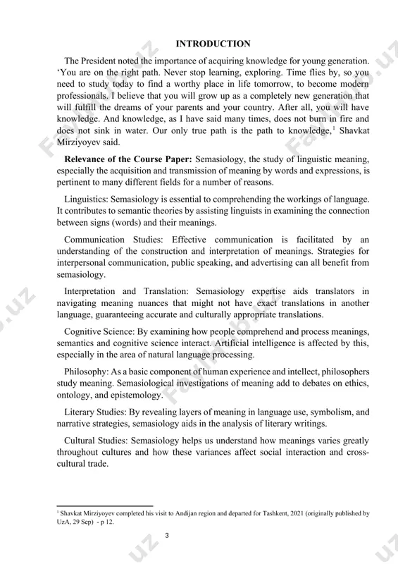 ferent theoretical viewpoints on semasiology and providing a thorough analysis that takes into account both historical trends and contemporary innovations, it seeks to fill gaps in the body of current literature. the practical value of the course work is to give readers the means to analyze language use in everyday situations, giving them abilities that they can use in fields like computational linguistics, translation, and language instruction. we can increase our linguistic proficiency and gain a deeper understanding of the subtleties of communication by applying semasiological concepts to real-world language situations. the subject of the course work: this course covers the definitions, ideas, and applications of semasiology as well as how it interacts with other areas of linguistics including pragmatics and semantics. the focus of this coursework, on the other hand, is the distinct linguistic components (words, phrases, and idioms) that are examined using a semantic lens in order to …