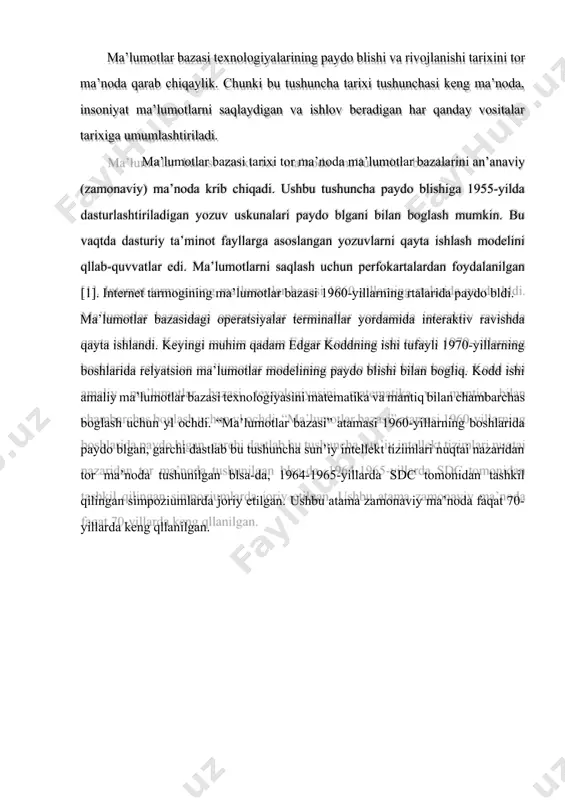 saytda joylashgan ma’lumotlarni qllab-quvvatlaydigan ma’lumotlar bazasi markazlashtirilgan ma’lumotlar bazasi deb ataladi. bir nechta turli saytlarda tarqatilgan ma’lumotni qllab-quvvatlaydigan ma’lumotlar bazasi taqsimlangan ma’lumotlar bazasi deb ataladi. markazlashtirilgan va markazlashtirilmagan (tarqatilgan) ma’lumotlar bazasi ma’lumotlar bazasini amalga oshirish va boshqarish uchun aniq belgilangan infratuzilma (apparat, operatsion tizimlar, tarmoq texnologiyalari va boshqalar)ni talab qiladi. odatda, infratuzilmaga ma’lumotlar bazasini yaratadigan va ishlaydigan tashkilot egalik qiladi va xizmat qiladi. ammo snggi yillarda bulutli ma’lumotlar bazalaridan foydalanish tobora ommalashib bormoqda.bulutli ma’lumotlar bazasi - bu microsoft azure yoki amazon aws kabi bulutli ma’lumotlar xizmatlaridan foydalanib yaratilgan va saqlanadigan ma’lumotlar bazasi. uchinchi tomon yetkazib beruvchilari tomonidan taqdim etiladigan ushbu xizmatlar ma’lumotlar bazasi uchun ishlashning aniq choralarini (ma’lumotlarni saqlash hajmi, talab qilinadigan tkazuvchanlik va mavjudlik) ta’minlaydi, lekin uni amalga oshirish uchun asosiy infratuzilmani ko’rsatishi shart emas. ba’zi bir kontekstlarda ma’lumotlar bazalarini tasniflashning mashhur usuli ularda saqlanadigan ma’lumotlar turiga qarab belgilanadi. ushbu mezondan foydalangan holda ma’lumotlar bazalari ikki toifaga guruhlanadi: umumiy …