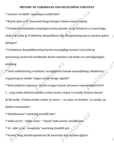 history of uzbekistan and developing strategy — DOCX