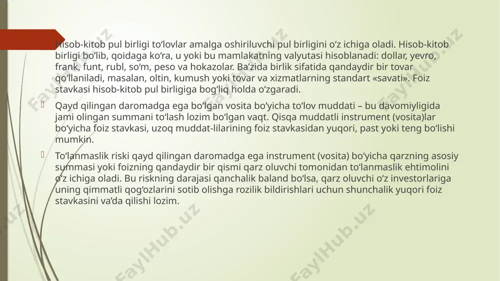 investitsiyalari rentabelligini baholash imkoniyatini beradigan qandaydir etaloniy kriteriy kerak bo‘ladi. 7.2-jadvalda eng muhim milliy fond birjalarida muomalada bo‘lgan, qimmatli qog‘ozlar uchun foydalaniladigan, odatda moliyaviy nashrlarda birinchi navbatda e’lon qilinadigan asosiy fond indekslari ro‘yxati keltirilgan investitsiya qilingan kapital daromadlilik dinamikasini ma’lum bir birja (fond) indeksiga bog‘lash maqsadiga asoslangan investitsiya strate-giyasiga indeksatsiyalash deyiladi. uning asosida quyidagi oddiy haqiqat yotadi: birgalashib o‘z kapitalini qimmatli qog‘ozlarga qo‘ygan barcha inve-storlar butun fond birjasi daromadliligidan ko‘proq rentabellikka erisha olmaydilar investorning xarajatlar darajasi nuqtai nazaridan indekslash-tirish strategiyasining ustunligi (afzalligi). 1926 yildan buyon aqsh fond bozori investorlar uchun investitsiya qilingan kapitalga yillik o‘rtacha daromadlilikni 12% miqdorida ta’minlab kelmoqda. biroq bu raqamlar quyidagi ko‘rinishda namoyon bo‘ladigan xarajatlarni hisobga olmaydi fond xarajatlari (fond boshqaruvchisiga to‘lov, fond to‘g‘risida axborot tarqatish uchun yig‘imlar va joriy xarajatlar); qimmatli qog‘ozlar portfeli bilan operatsiyalar bo‘yicha xarajatlar (amalga oshirilgan bitim uchun broker xizmatlari to‘lovi va boshqa tijoriy xarajatlar). aynan kam xarajatlar indekslashtirish strategiyasiga asoslangan fondlarning asosiy …