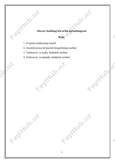 o'qitish usullarining tasnifi — DOCX