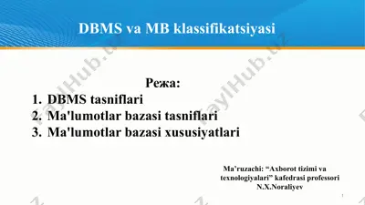 dbms va mb klassifikatsiyasi — PPTX