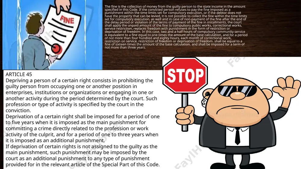 or a period of three months to one year. taking into account the circumstances of the case and the personality of the convicted person, the court may impose a punishment of imprisonment for a period of not more than three years instead of the punishment of sending to a disciplinary unit for the same period. deprivation of liberty consists in placing a prisoner in a penal colony or prison in isolation from society deprivation of liberty is imposed for a period of one month to twenty years, except for the cases provided for in the third part of this article. long-term deprivation of liberty is imposed for a period of more than twenty years, but not more than twenty-five years, and only in cases of aggravating responsibility. can be appointed for killing (the second part of article 97) and terrorism (the third part of article 155). long-term imprisonment cannot be …